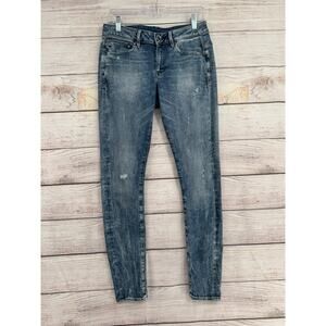 G Star Raw Midge Zip Mid Skinny Distressed Jeans Womens 30x32 Blue Medium Wash